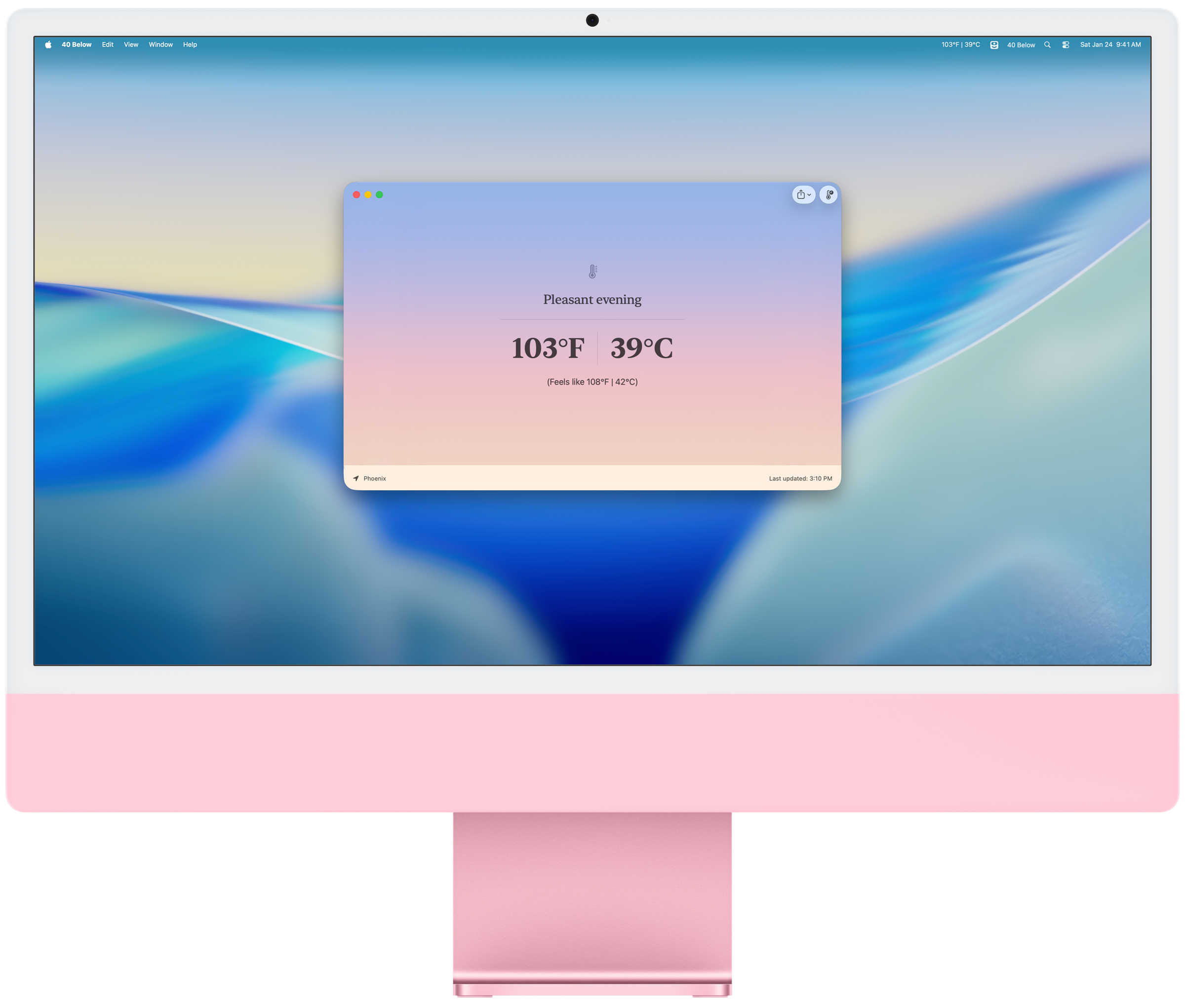 40 Below iMac product image on a pink iMac